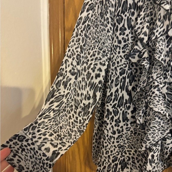 Woman’s Avenue Leopard Button up or Open Blouse. Size 18/20 Ruffle Top. - Picture 3 of 11